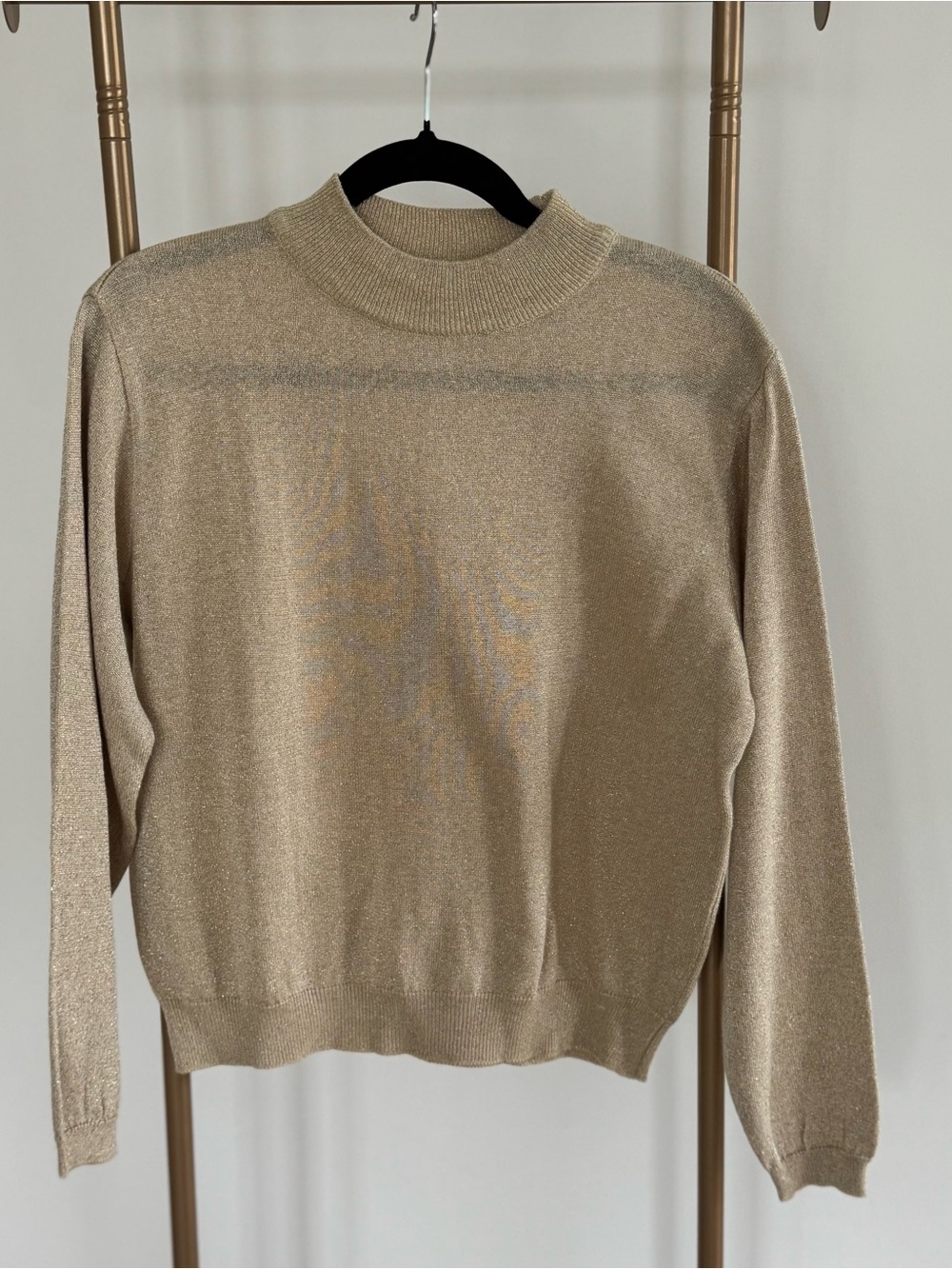 Carissa C. Petites Metallic Mock Neck Sweater | Champagne Gold Shimmer | PM
